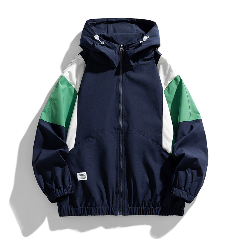Unisex Autumn Winter Hip Hop Yarn Dyed Loose Casual Hooded Windproof Polyester Jacket with Zipper Outdoor Warm