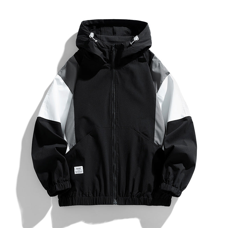 Unisex Autumn Winter Hip Hop Yarn Dyed Loose Casual Hooded Windproof Polyester Jacket with Zipper Outdoor Warm