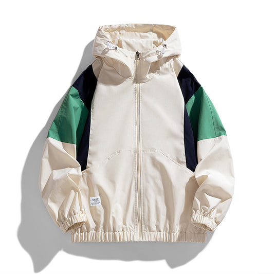 Unisex Autumn Winter Hip Hop Yarn Dyed Loose Casual Hooded Windproof Polyester Jacket with Zipper Outdoor Warm